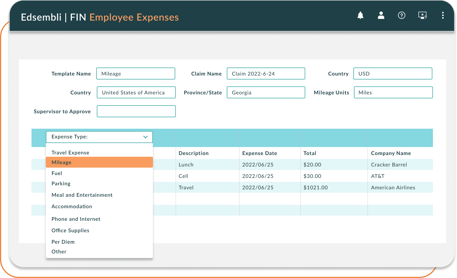 Dashboard of Edsembli | FIN Employee Expenses tracking