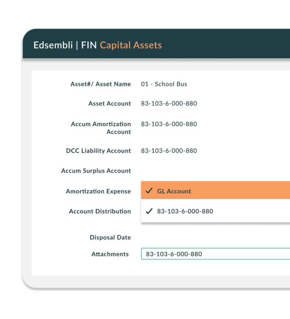 Dashboard of Edsembli | FIN Capital Assets screen